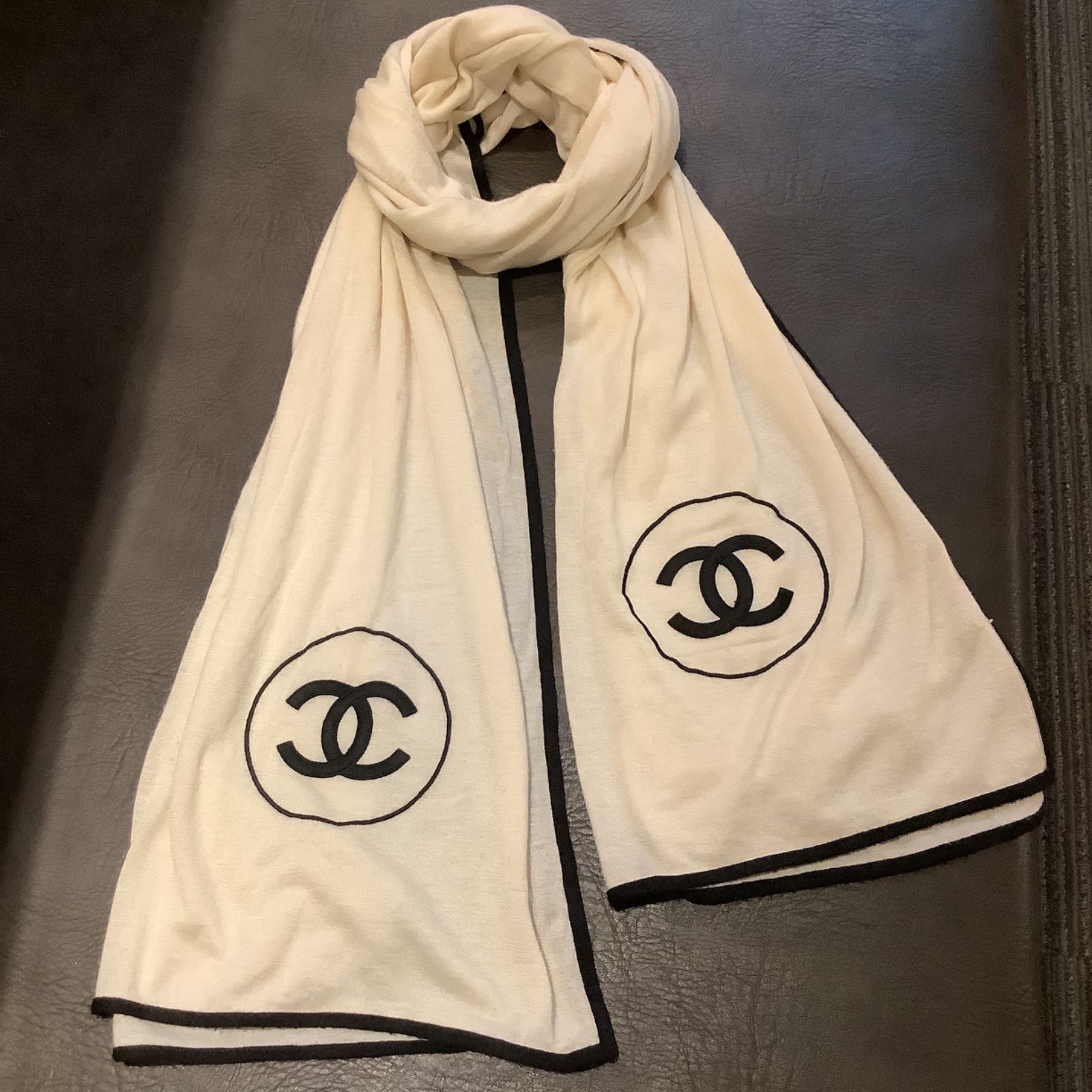 シャネル CHANEL ココマーク カシミヤ ショール ホワイト 102×194cm