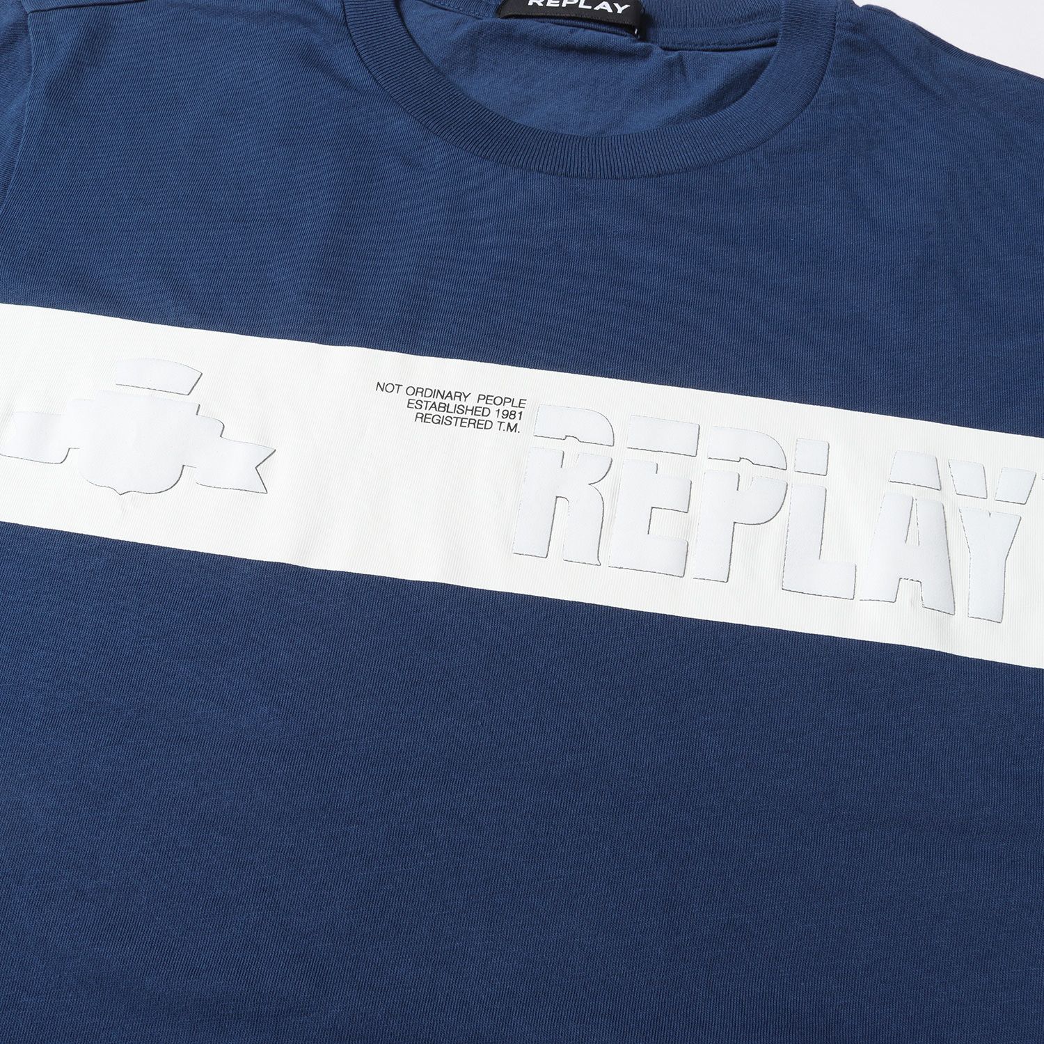 REPLAY リプレイ Tシャツ サイズ:S エンボス ロゴ クルーネック 半袖 Tシャツ M6011.000.2660 ダークブルー 青 白 トップス カットソー 薄手 コットン【メンズ】【美品】