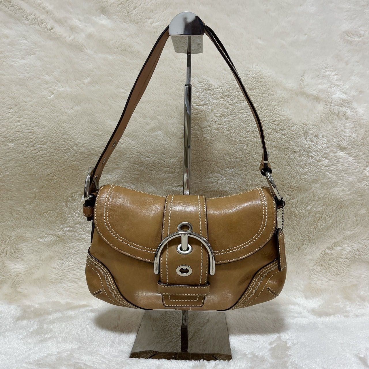 COACH コーチ ワンショルダーバッグ ベージュ オールレザー COACH オールレザー ワンショルダーバッグ ベージュ