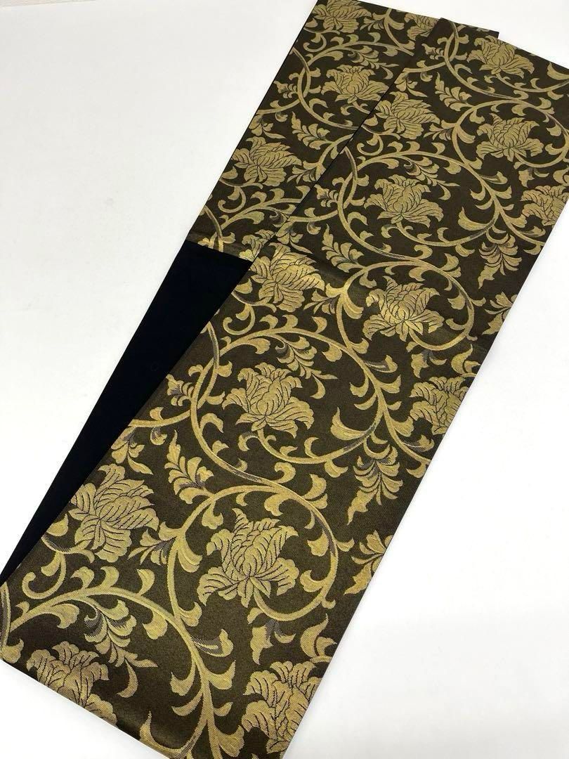 西陣織 澤屋重兵衛 袋帯 花唐草文様 金糸 正絹 六通 Q1287