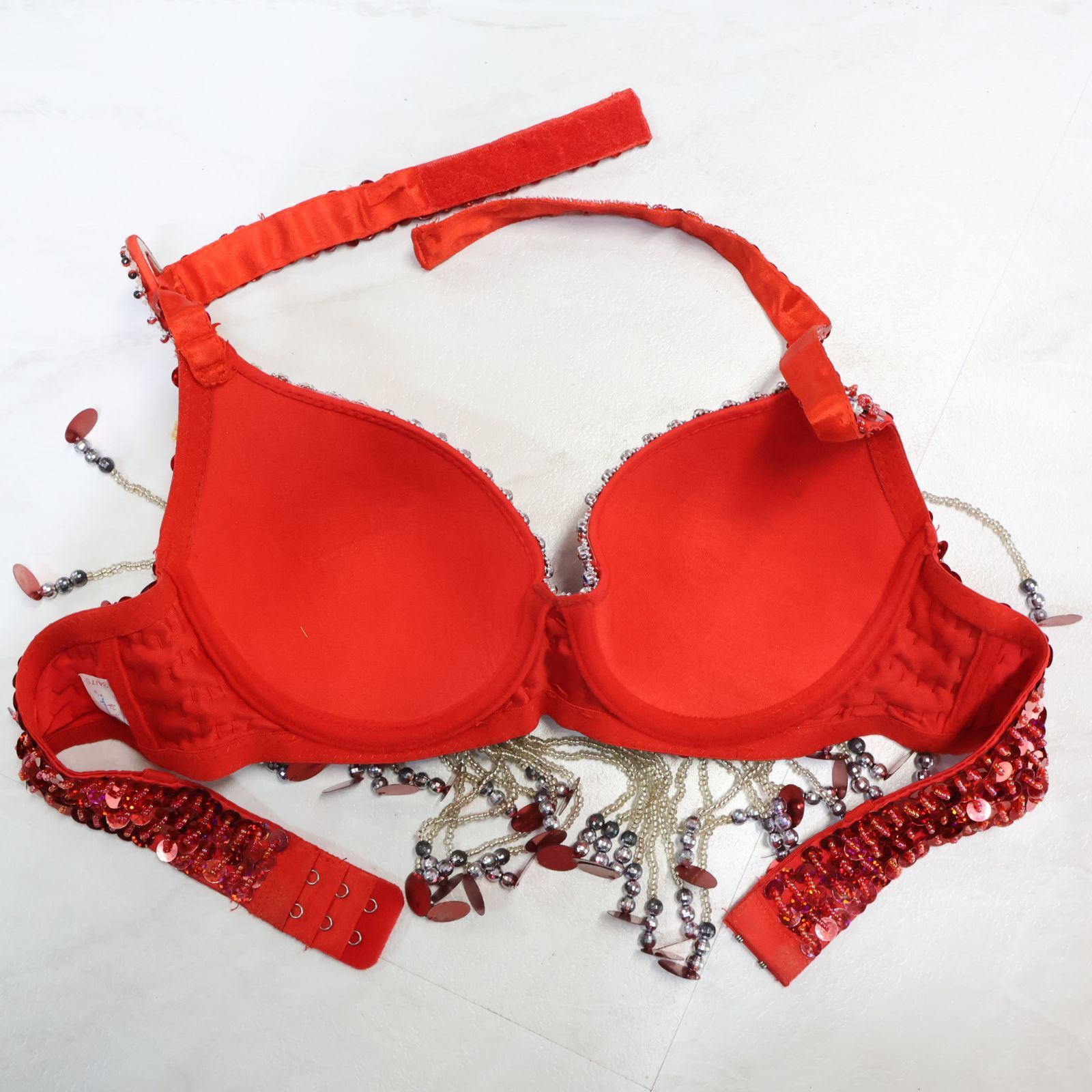 送料無料』【ベリーダンス用 オリエンタル衣装】レッド スパンコール