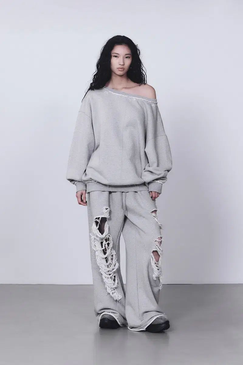 TREEMINGBIRD 傷 ダメージ ワイド スウェット パンツ グレー