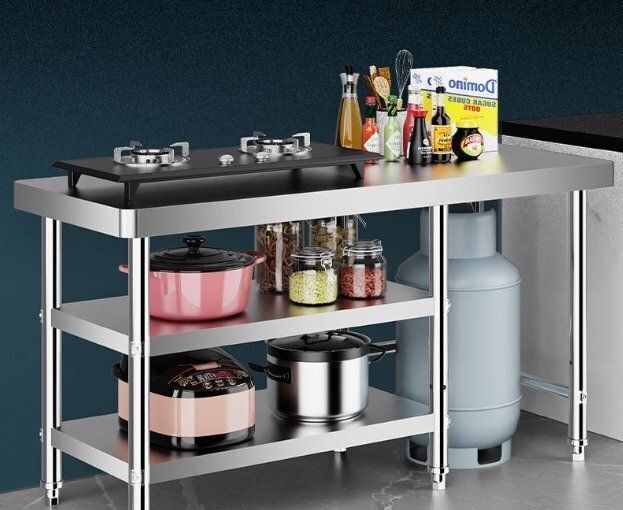 ステンレスかまど棚キッチンガスコンロ棚野菜切り肉切り操作台3段ガスボンベ作業台