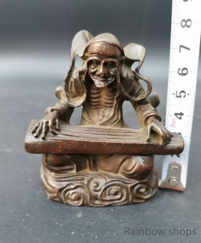 新品未使用】銅器 撫琴羅漢仏像 禅意 茶道 茶寵 書卓 装飾品