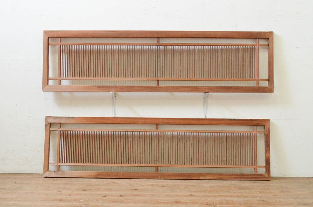 欄間2枚セット 和風木製 欄間 2枚セット すりガラス付き アンティーク