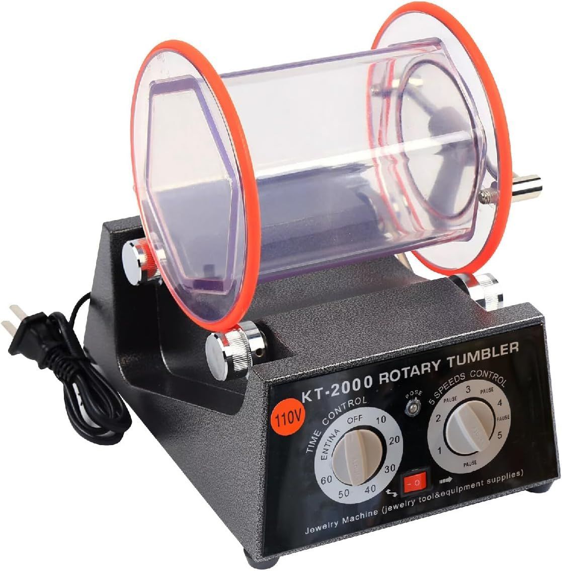 バレル研磨機 チェンジバレル研磨機 3kg|5kg ロータリーバレル 800rpm 高速回転 五段速度調整 アクセサリー|小物|天然石|金属|パーツ研磨 光沢仕上げ 面取り サビ取り 家庭用 業務用 オレンジ 5kg