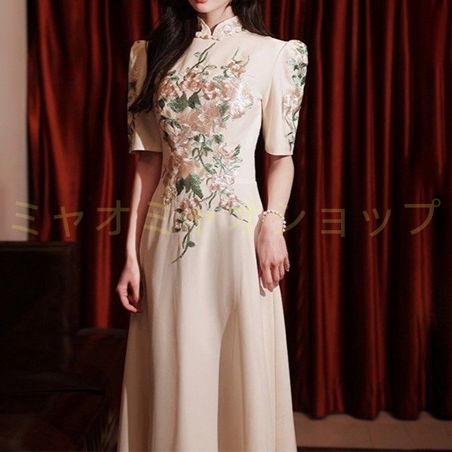 イブニングドレス パーティードレス ピアノ 発表会 ドレス 刺繍 花柄 中学生 高校生 発表会 ドレス カクテルドレス ロングドレス 膝丈 大人 演奏会 ドレス チャイナドレス 同窓会 二次会 花嫁 レディース 韓国 ワンピース 女の子 1192 MAAHADDERANG_COM