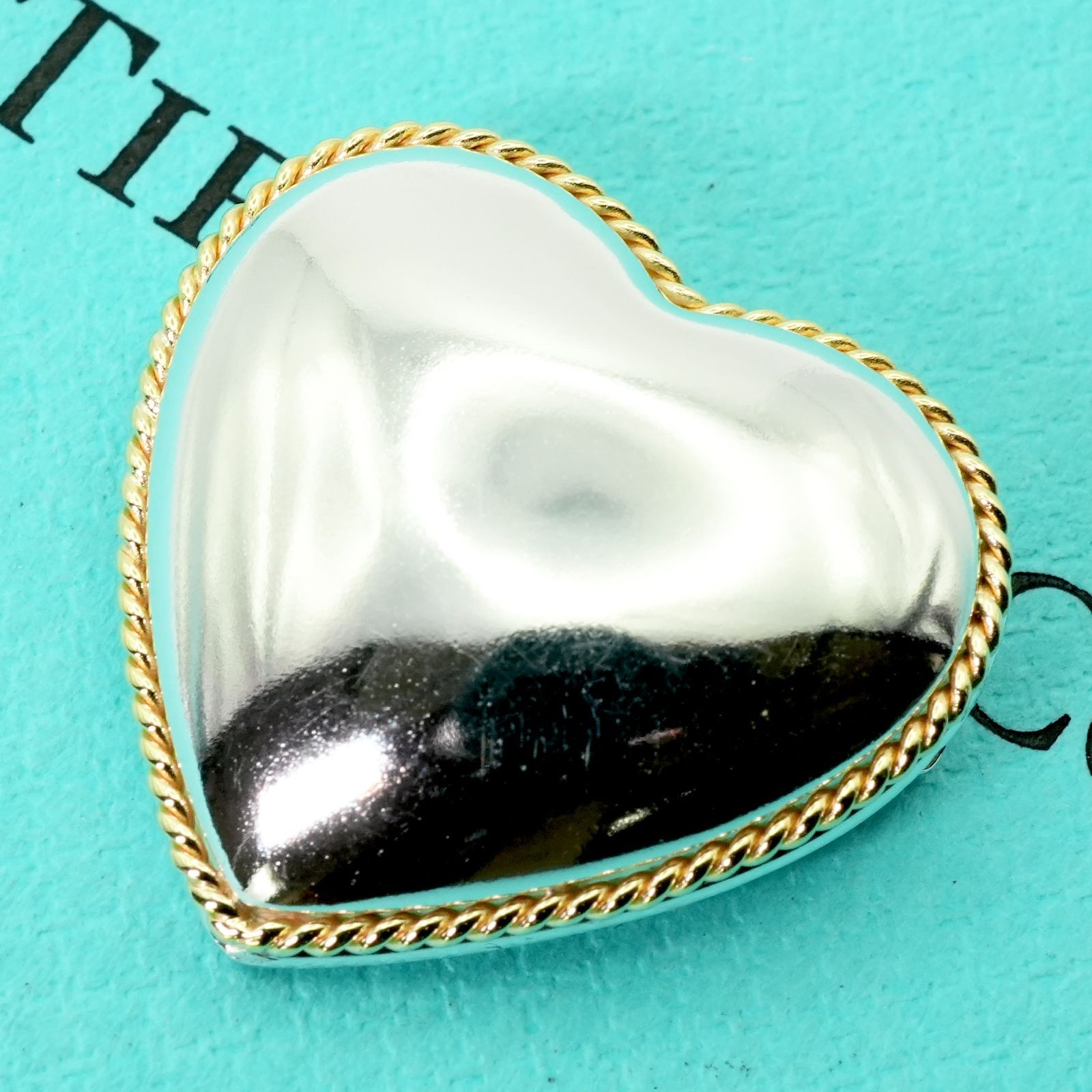 美品 ティファニー ハート ツイスト ロープ コンビ ブローチ/25-583S