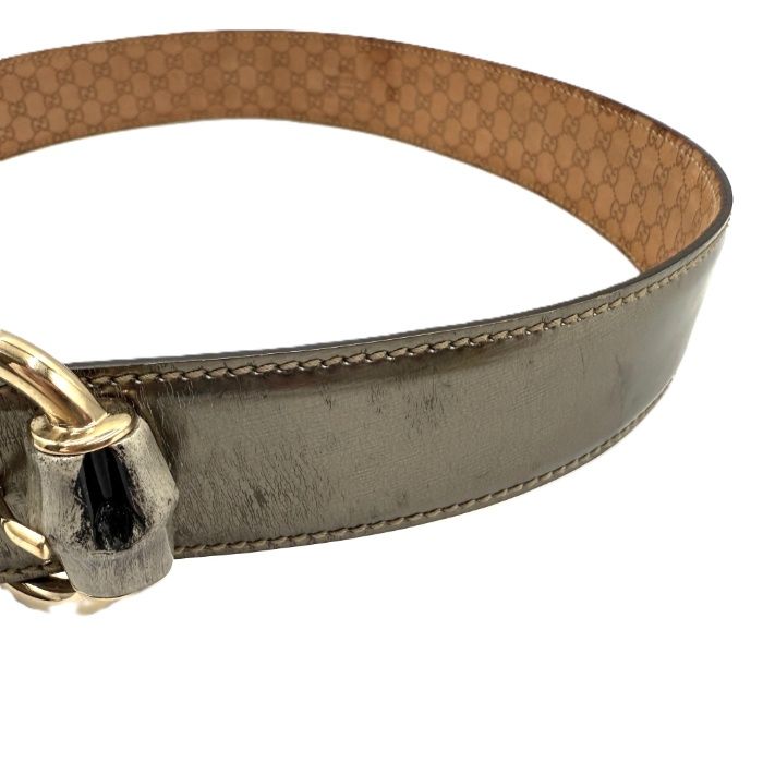 【レア商品】 GUCCI ゴールドバンブー ベルト Auth Gucci Monogram Canvas Gold Metallic Leather Bamboo