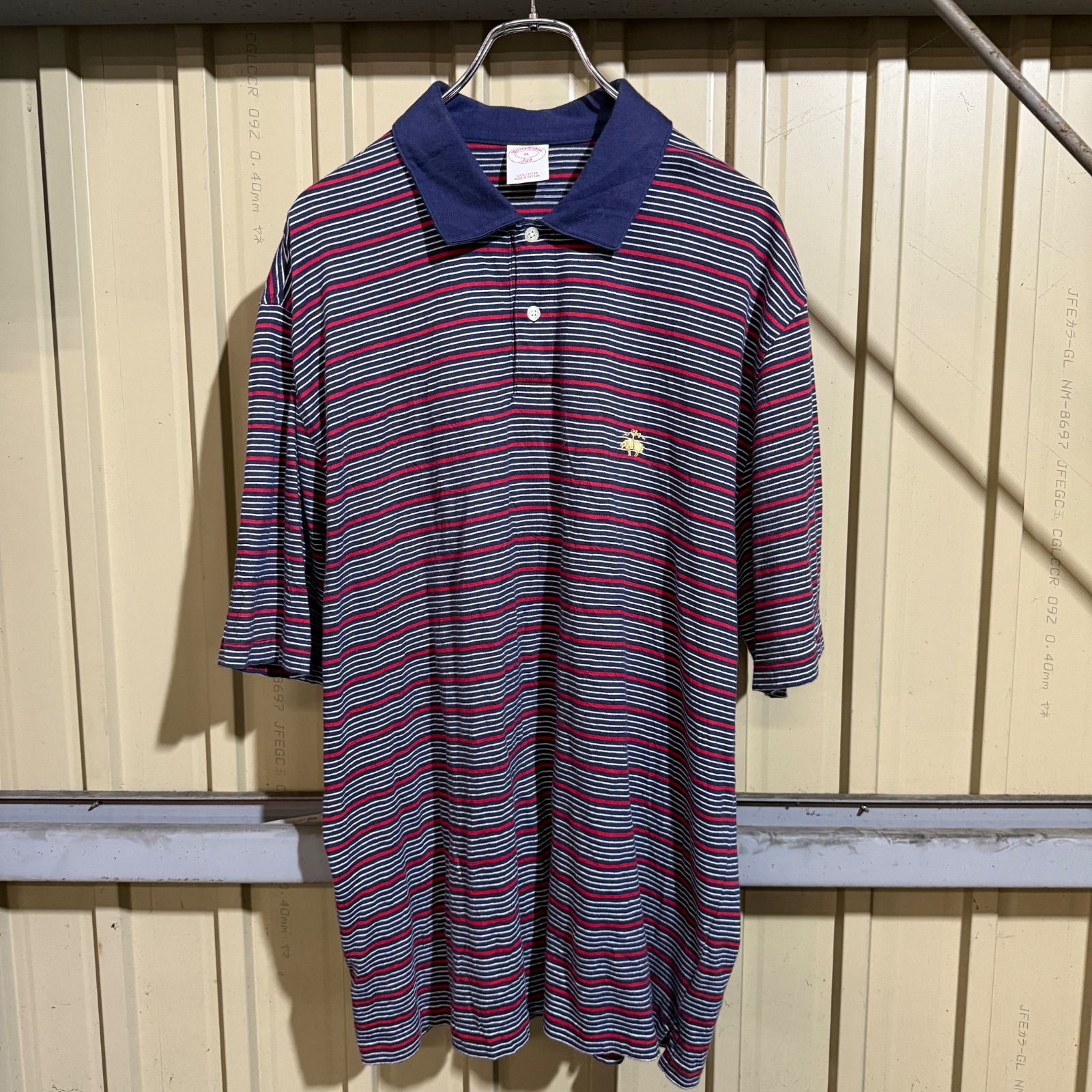 399 BROOKS BROTHERS 半袖 ボーダーポロシャツ XL ネイビー レッド 