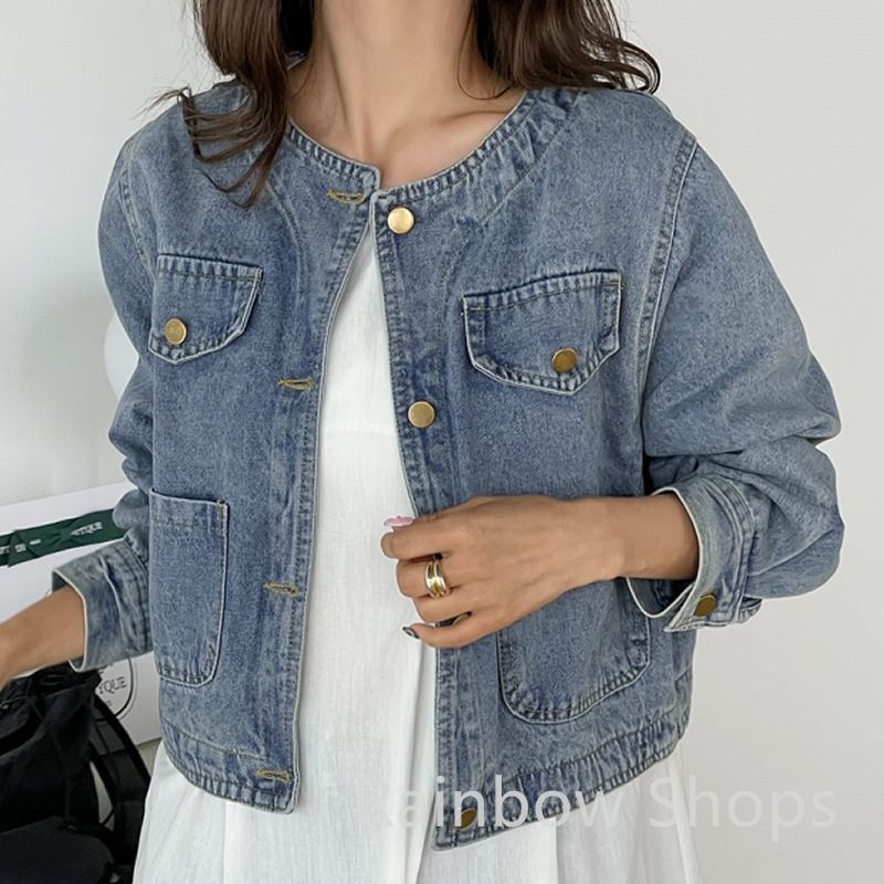 【未使用品】INSCRIRE ノーカラーデニムジャケット　Gジャン 新品未使用】デニムジャケット レディース ノーカラー