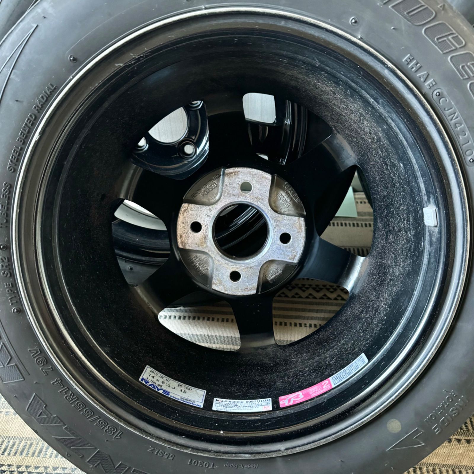 超レア　RAYS TE37C 5J14+45 ブラックアルマイト　送料込 RAYS レイズ ボルクレーシング TE37 14インチ 5.0J 4H100 +45 BR
