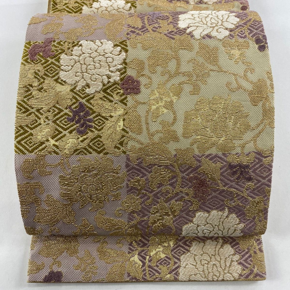 日本限定モデル】 袋帯 美品 【中古】 正絹 六通 紫 金糸 入子菱 花 ...