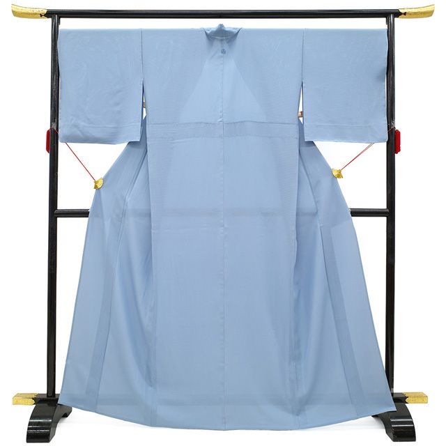 【お着物】身丈150cm 夏着物　薄物　盛夏　色無地 絽　一つ紋入り　青色 お着物】身丈150cm 夏着物 薄物 盛夏 色無地 絽 一つ紋入り 青色