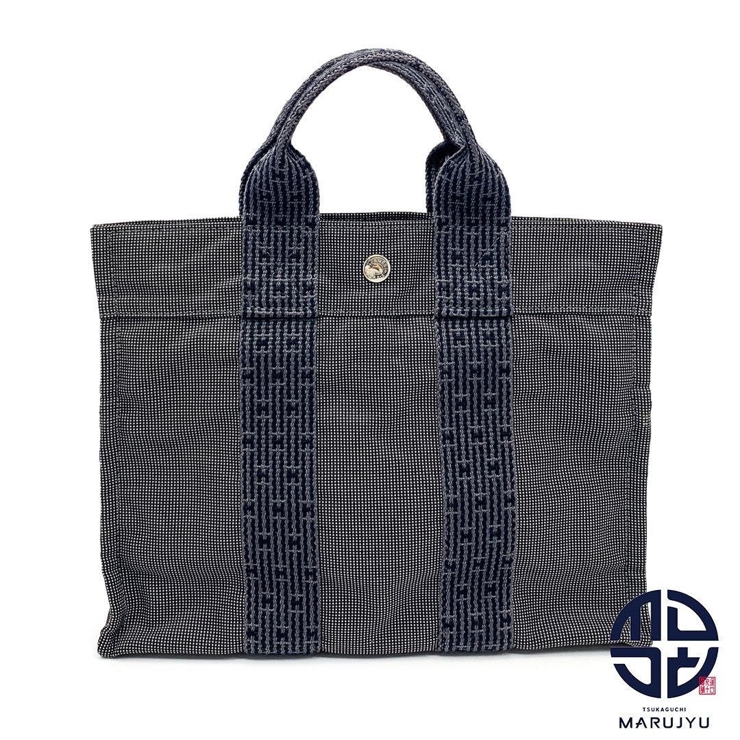 HERMES エルメス グレー ブラック 黒 エールラインPM トートバッグ