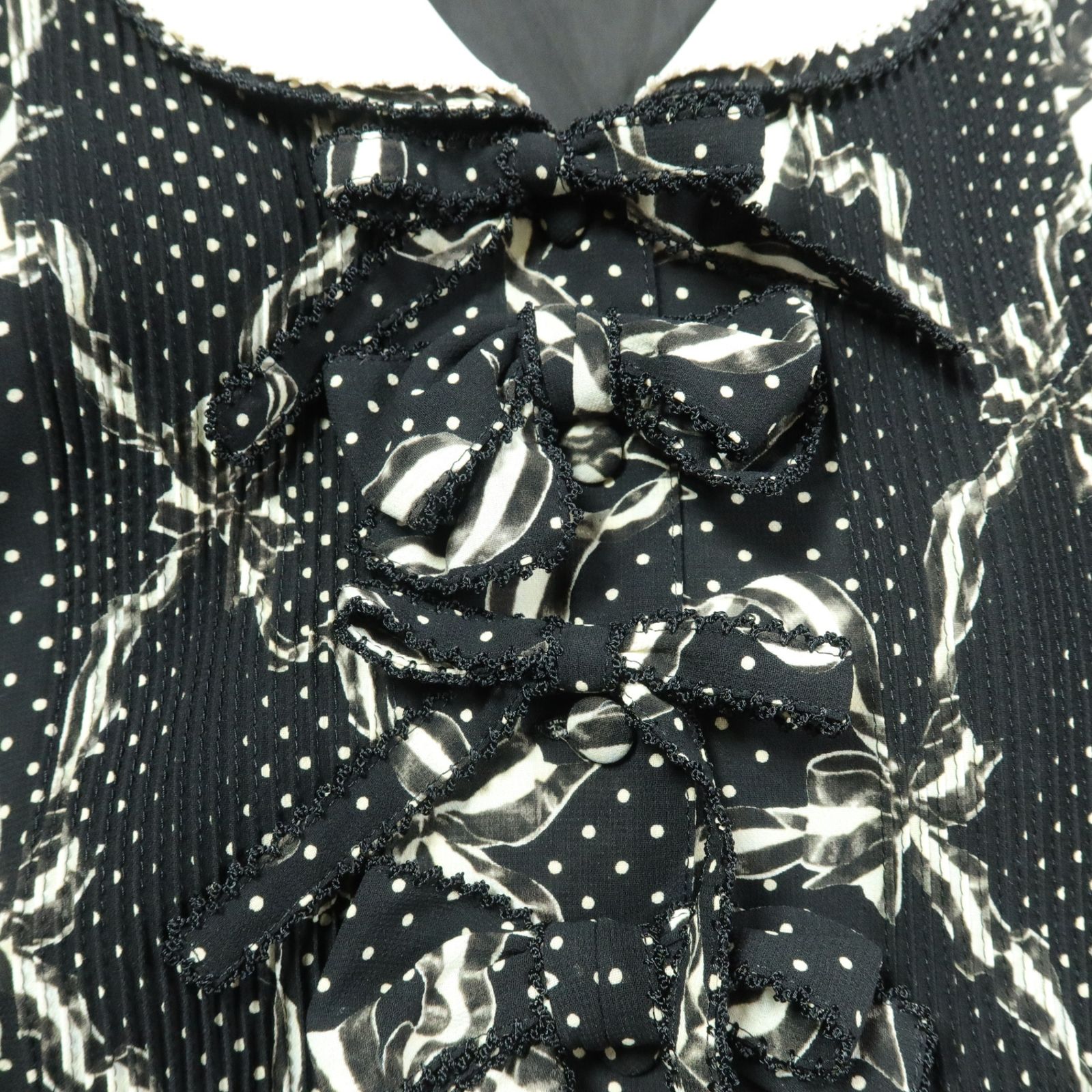 カネコイサオ ワンピース レディース 黒 リボン/ピンタック KANEKO