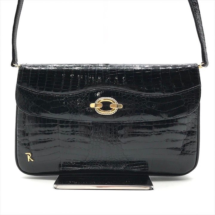 美品 MARIO CARUSO 本クロコダイル レザー クラッチ 2WAY ショルダー バッグ ブラック センター割り m12939 美品 MARIO CARUSO 本クロコダイル レザー クラッチ 2WAY ショルダー