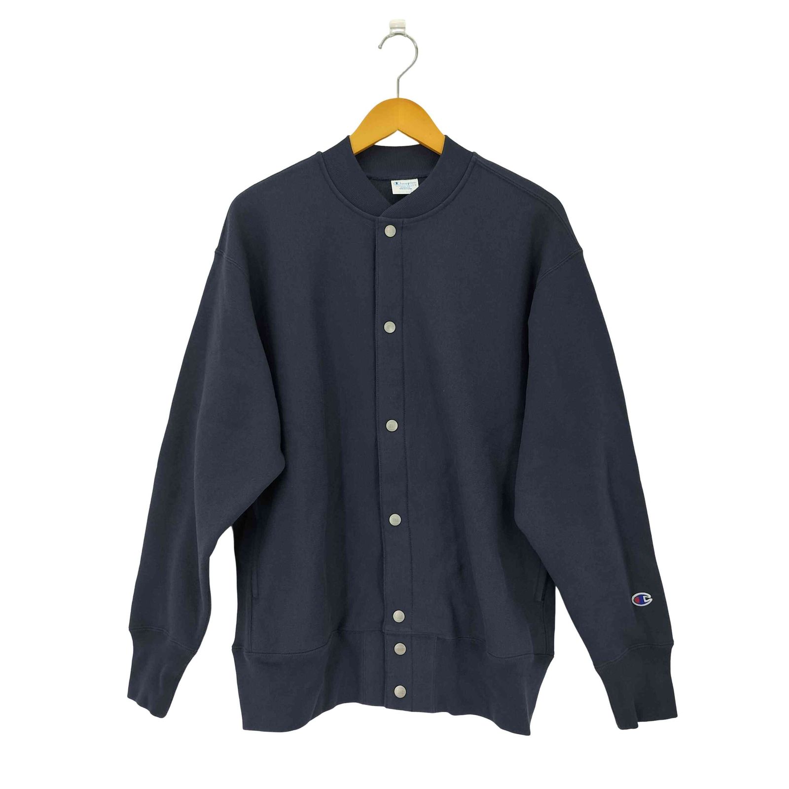 Champion スナップ カーディガン スウェット 90's】【USA製】【ビンテージ】【チャンピオン】目無し【グレー