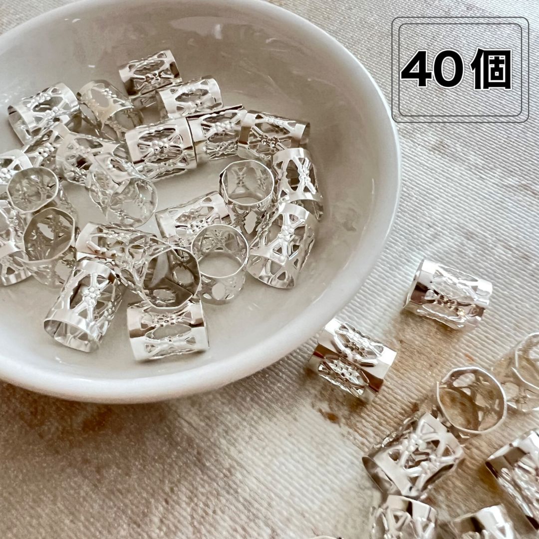 40個】ブレイズビーズ ヘアアクセ 三つ編みリング ドレッド