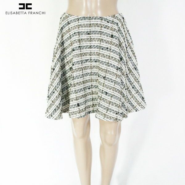 80 OFF エリザベッタフランキ ELISABETTA FRANCHI スカート40 ESK706 Mサイズ ブラック レディース フ スカート ツイード ラメ イタリア製