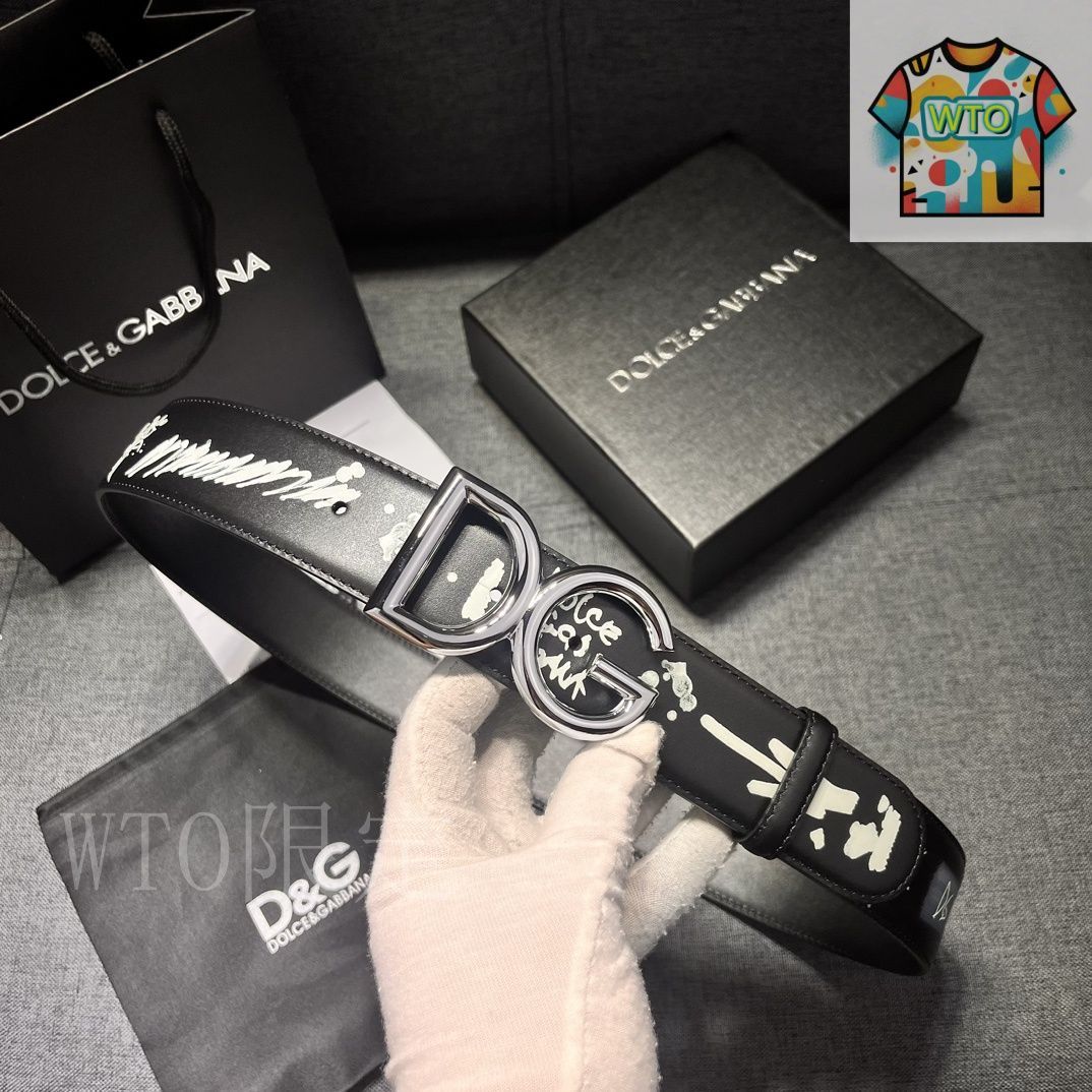 今日特価】Dolce&Gabbana 4.0cm ブラックプリント 小牛皮ベルト