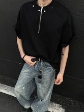 ジップ ハイネック Tシャツ 半袖 ストリート 韓国 夏 2色 hra241 dh2542-01.jpg