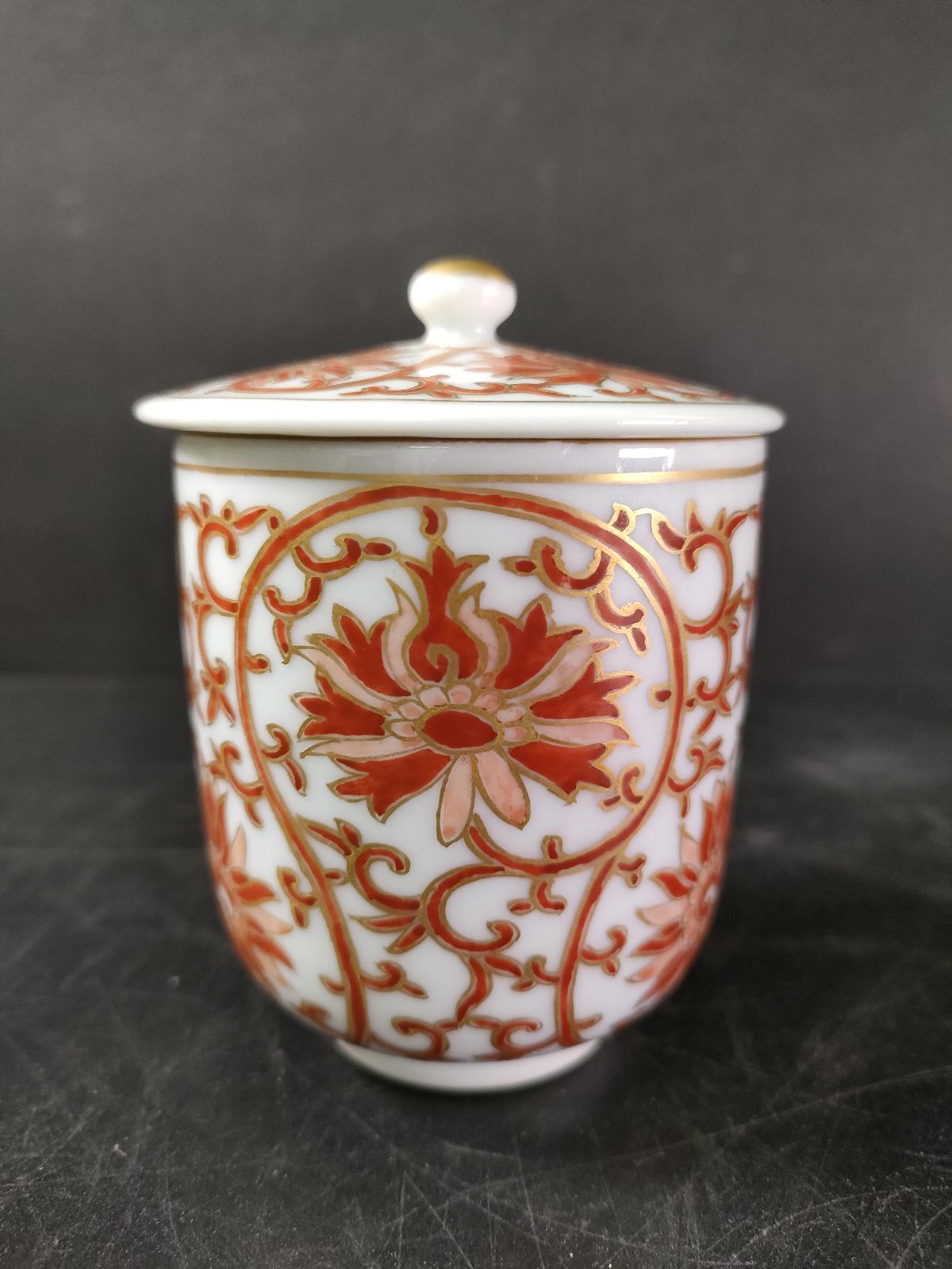 F2-02|九谷焼|須田菁華 造|陶々軒|赤絵湯呑5客|共箱|煎茶碗|煎茶器|湯呑|茶碗|茶器|カップ|蓋付湯呑