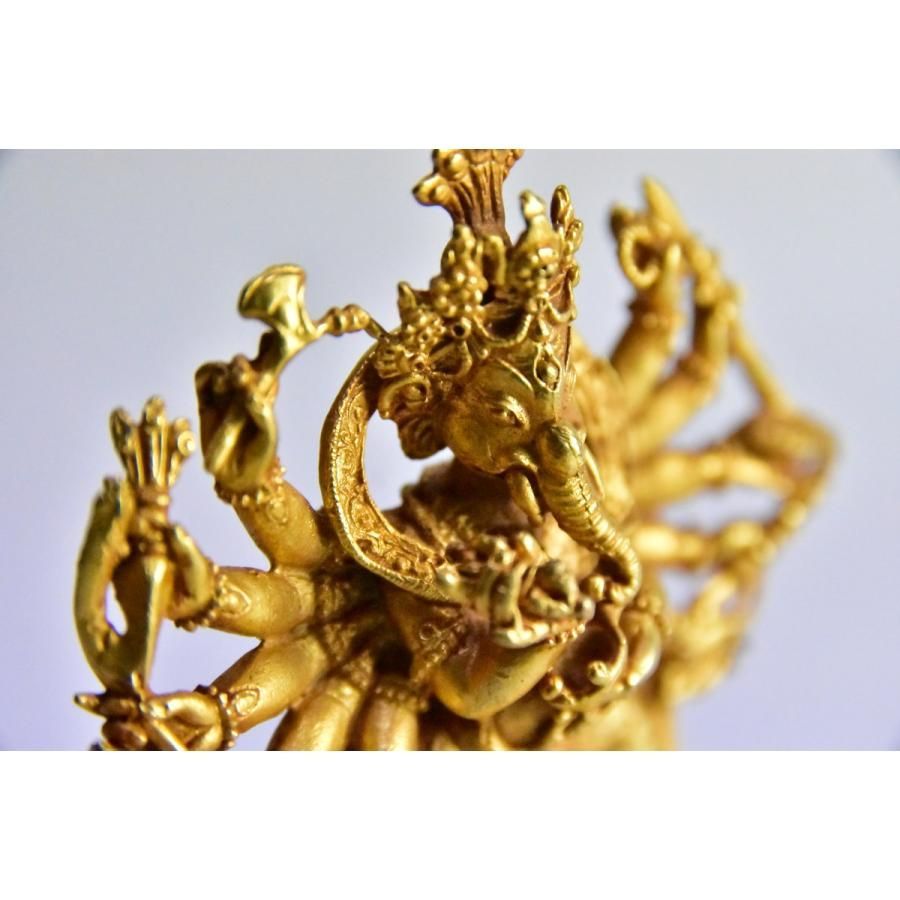 12手 ダンシングガネーシャ 歓喜天 銅製金箔鍍金 ネパールパタン製