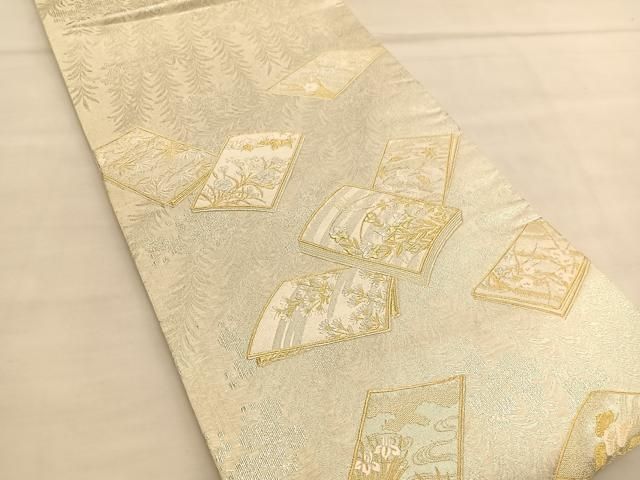 平和屋着物●西陣の名門　加納幸謹製　六通柄袋帯　唐織　冊子春秋花文　華霜箔　正絹　逸品　BAAU1494hv 平和屋着物○西陣の名門 加納幸謹製 六通柄袋帯 唐織 冊子春秋花文 華