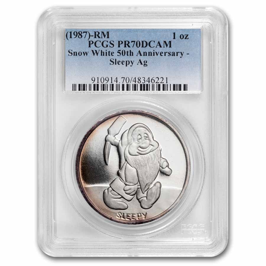 1987 1 oz Silver Disneys Snow White 50th Anniv Sleepy PR-70 PCGS