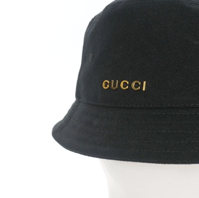 グッチ GUCCI キャンバス バケットハット 帽子 L 58cm ブラック 黒