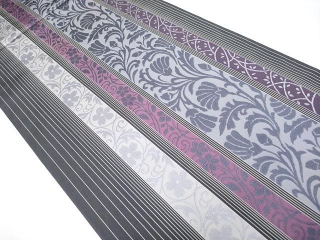 平和屋着物□極上 本場筑前博多織 両面 全通柄 本袋帯 花唐草間道 献上