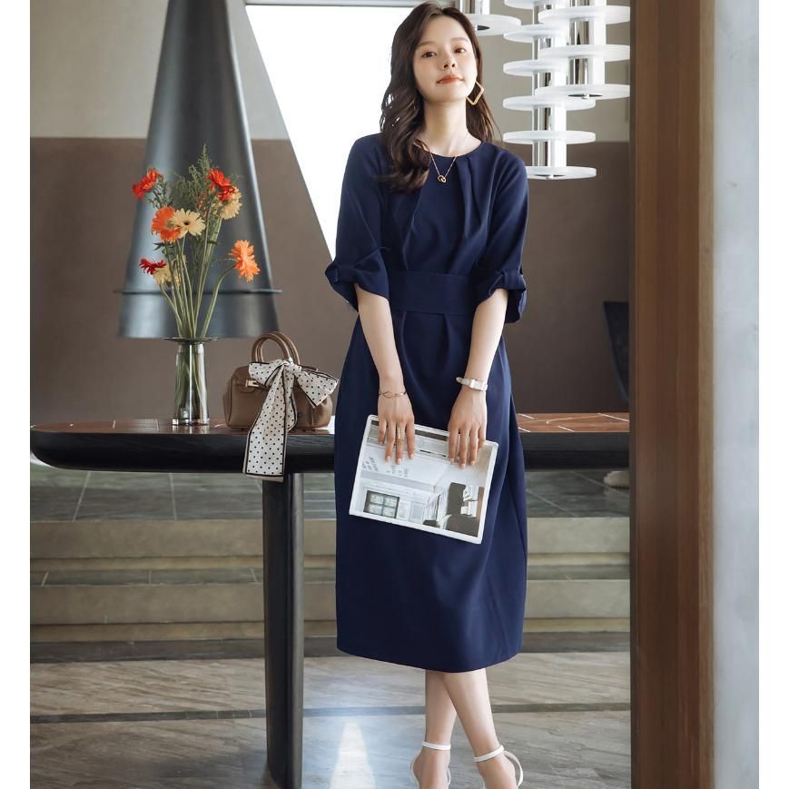 journal standard luxe/TツイルVネックワンピース ブラック JOURNAL