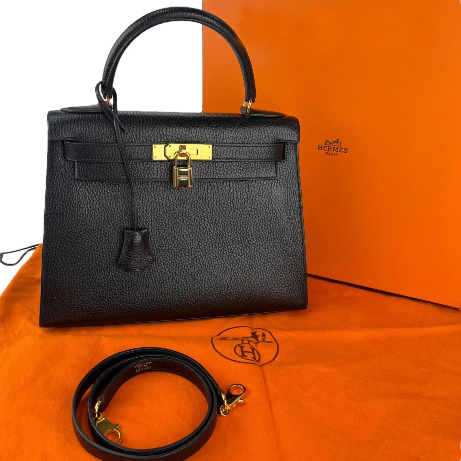 ○美品 エルメス HERMES ケリー28 黒 ゴールド金具 外縫い ○美品 エルメス HERMES ケリー28 黒 ゴールド金具 外縫い