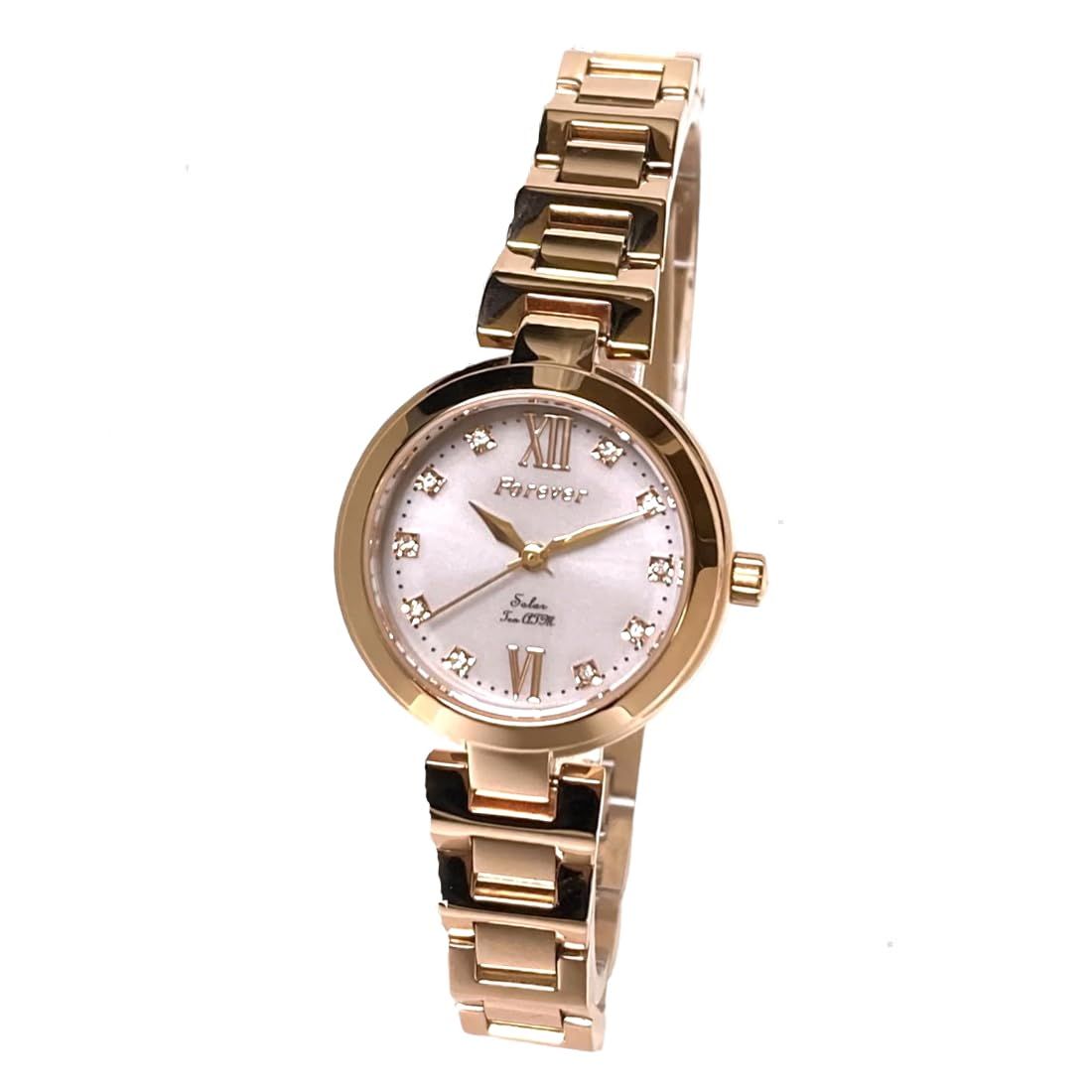 FOREVER フォーエバー レディース腕時計 ソーラーウォッチ１０気圧防水 ソーラームーブメント搭載 簡易ベルト調整工具付き ニュアンス FL-1201 ６モデル ピンク ピンク FL-1201-3