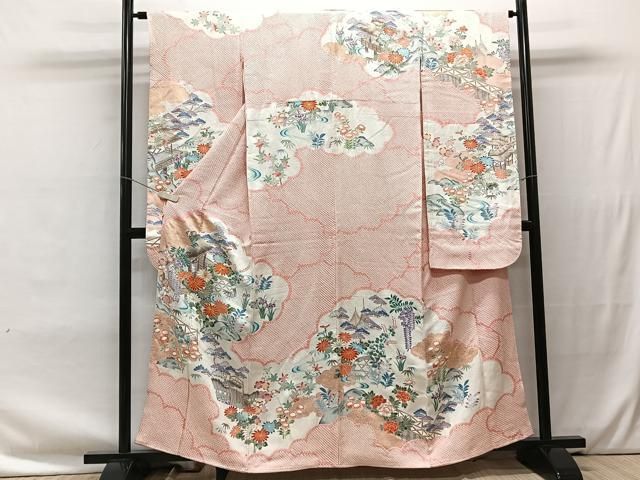 平和屋着物○豪華振袖 駒刺繍 雲重ね立波花文 金彩 正絹 逸品
