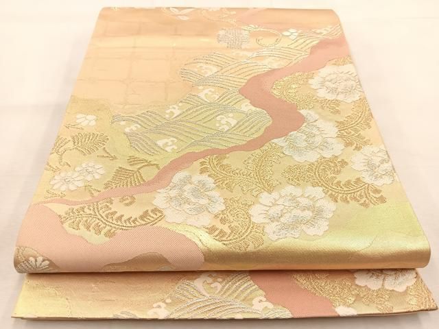 平和屋着物◎六通柄袋帯 宮中錦 立波花唐草文 金銀糸 正絹 逸品