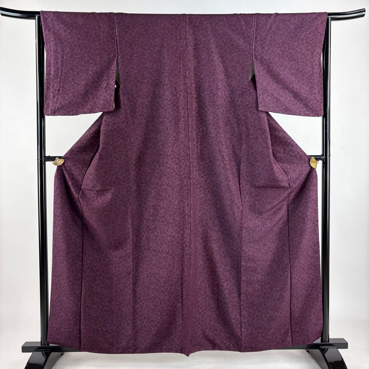 色無地 身丈160cm 裄丈64.5cm M 袷 地紋 紫 正絹
