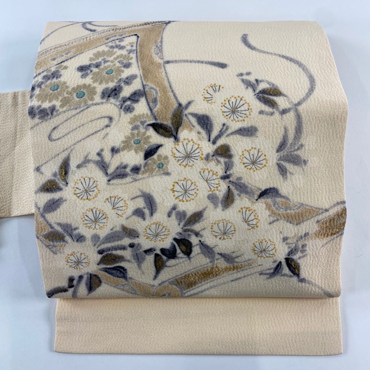 美品】 名古屋帯 名品 落款 山科春宣 掛け軸 桜 金彩 薄オレンジ 正絹