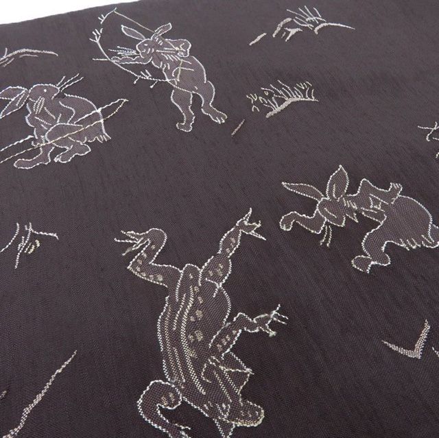 ☆きもの北條☆ 特選 鳥獣戯画 装い彩る個性豊かな動物たち 焦茶色