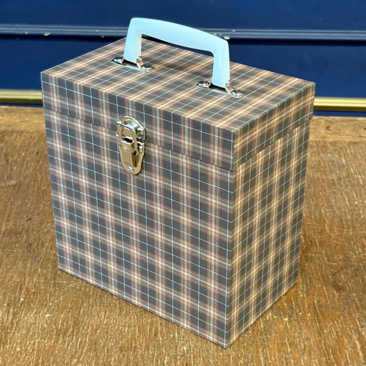 jewel trash×fab chic EP 7インチ レコードケース ブラウンチェック ハンドルホワイト 収納ボックス キャリーバッグ モッズ 昭和 レトロ DJ 60年代 70年代