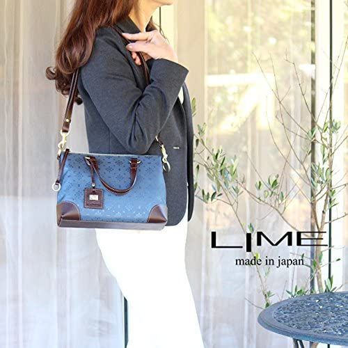 ミニ ショルダーバッグ 本革 ハンドバッグ 軽量 lime 1908 ブルー 革 レザー ジャガード 日本製