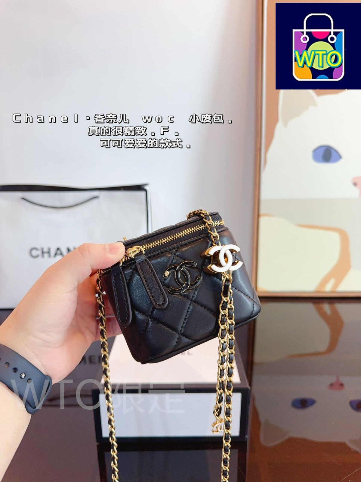 CHANELシャネルエナメル調節バックルポーチ、ハンドバッグ、小銭