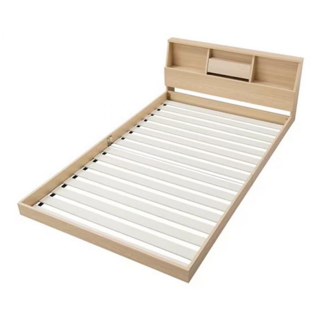 アイリスオーヤマ フロアベッド セミダブル FBF-SD ナチュラル ローベッド 2口コンセント すのこ 宮付き