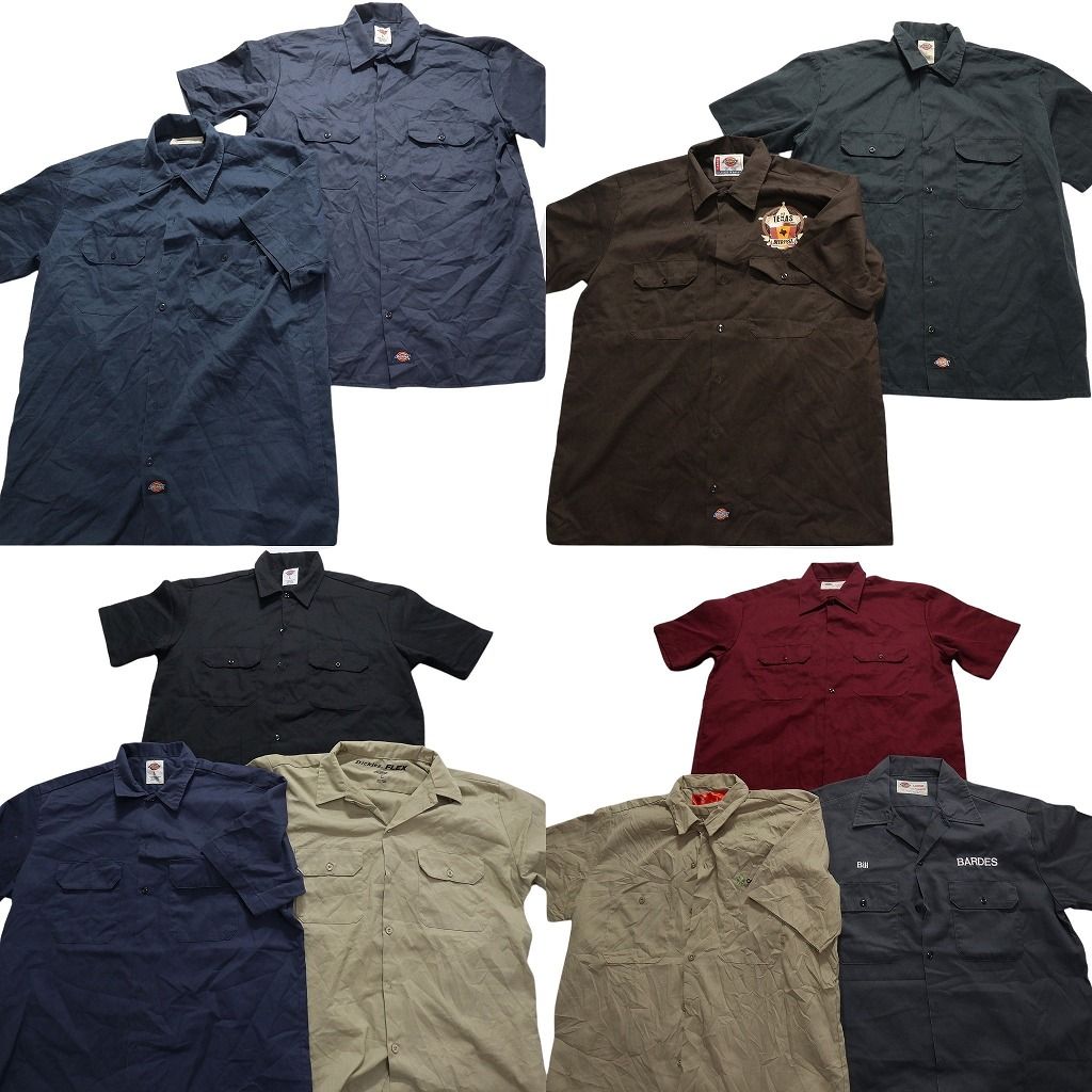 古着卸 ディッキーズ Dickies 半袖シャツ 10枚セット メンズ L ボックスシルエット ダブルフラップ 古着 NA3112