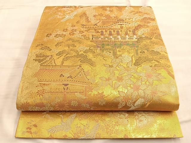 平和屋着物◎六通柄袋帯 色紙花文 金銀糸 正絹 逸品 BAAT7012ph