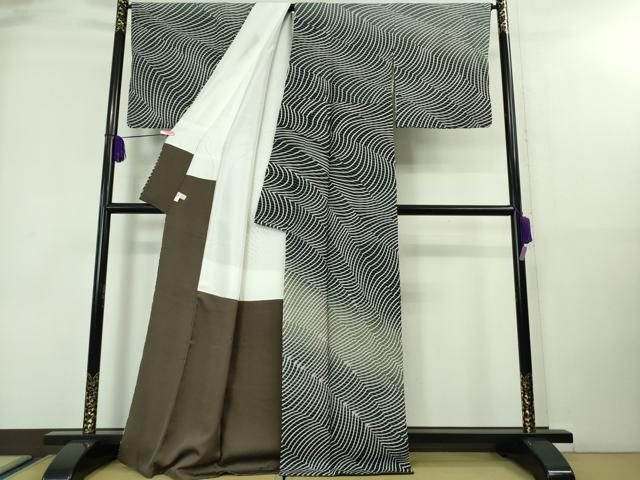 平和屋本店□極上 十日町 名門 滝泰謹製 訪問着 相良刺繍 よろけ縞 暈  