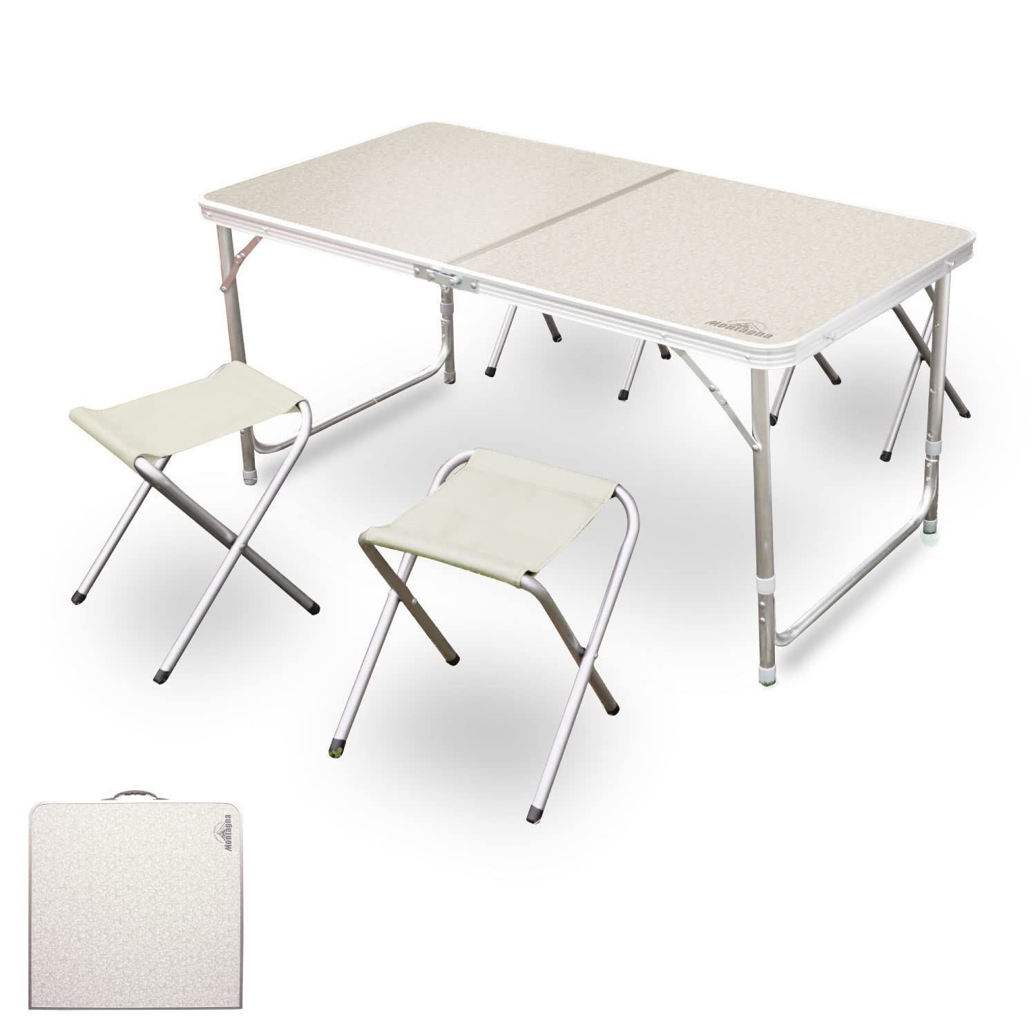 新着商品 アウトレット品 アウトドアテーブル 120cm 4Pチェアセット 4人用 折りたたみテーブル アルミテーブル レジャーテーブル ピクニックテーブル 高さ2段階調整 軽量コンパクト キャンプテーブル イス 椅子 折りたたみ アウトドア バーベキュー