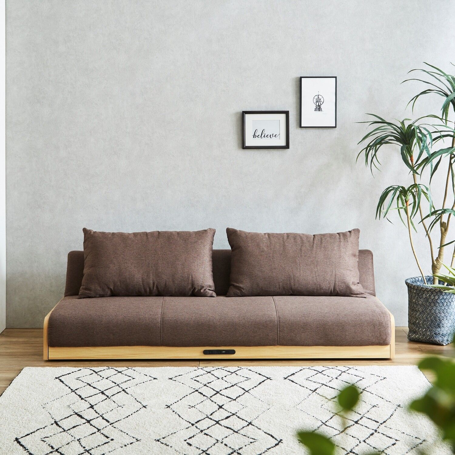 天然木フレーム ソファベッド ［幅186cm］　　　コンセント USB ソファ 簡易ベッド 来客用ベッド