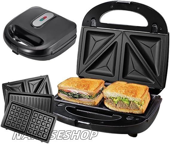 人気推薦◆ノンスティック ポータブル サンドイッチ ワッフルメーカー 3in1 どんぶり 朝食調理器具 交換式プレート３枚付き サンドウィッチ